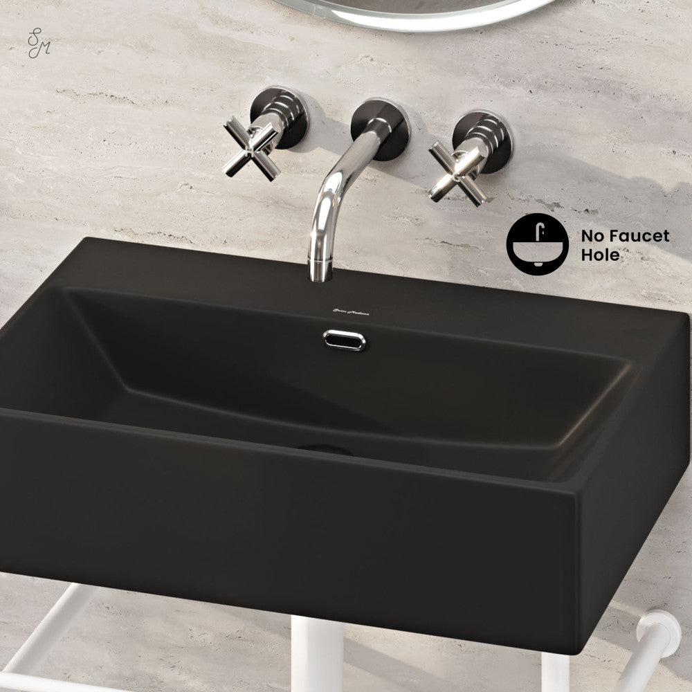Swiss Madison Claire 24" Rectangle Matte Black Zero Hole Console Sink with Matte White Legs