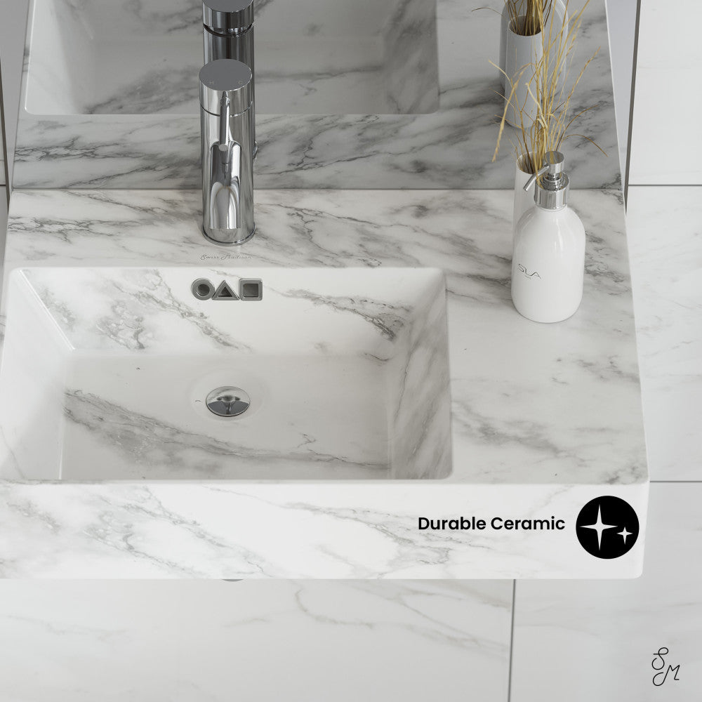 Swiss Madison St. Tropez 24" Left Side Faucet Wall-Mount Bathroom Sink in White Marble