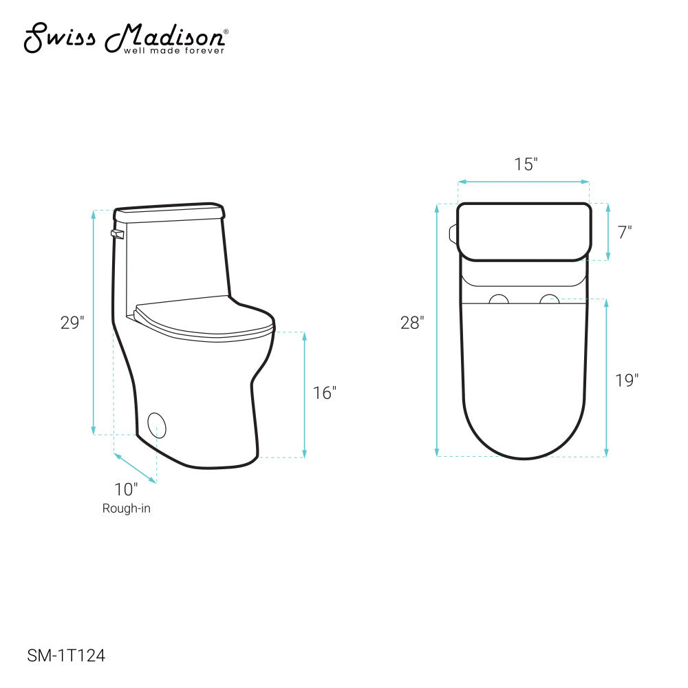 Swiss Madison Ivy One-Piece Elongated Toilet Left Side Flush, 10" Rough-In 1.28 gpf