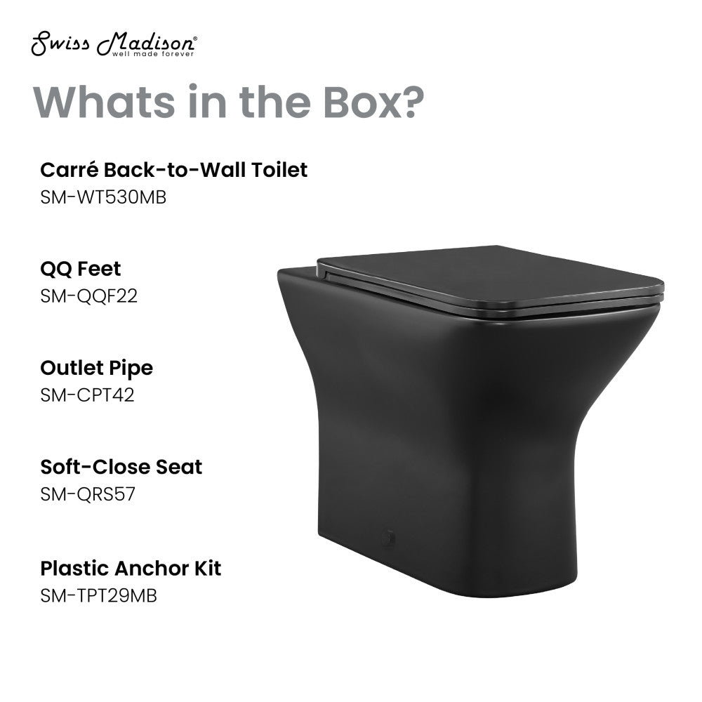 Swiss Madison Carre Back-to-Wall Elongated Toilet Bowl in Matte Black