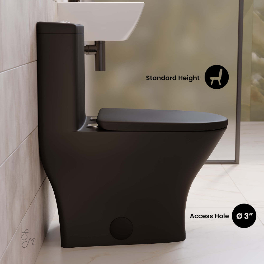 Swiss Madison Sublime II One-Piece 12" Rough-in 1.1/1.6 GPF Dual Top Flush Round Compact Toilet in Matte Black