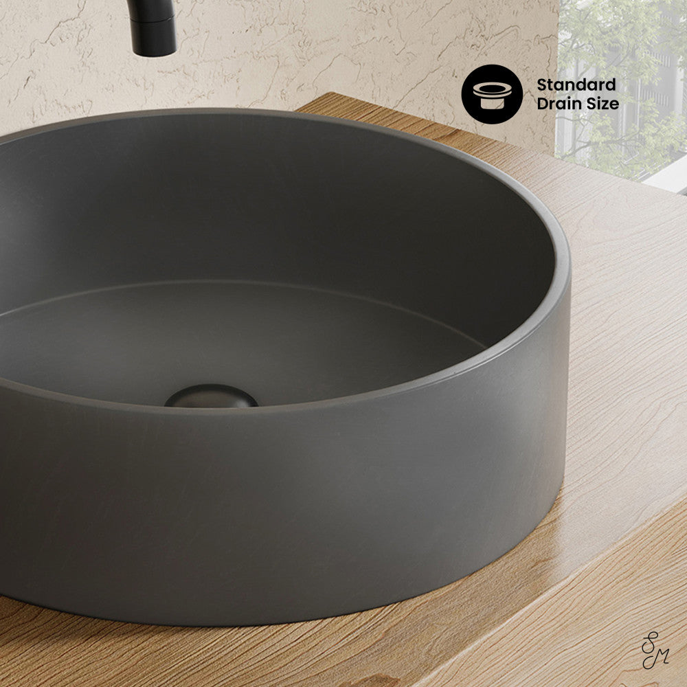 Swiss Madison Lisse 15" Round Concrete Vessel Bathroom Sink in Dark Grey