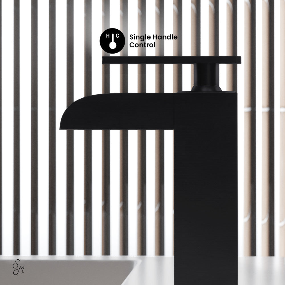 Swiss Madison Concorde Single Hole, Single-Handle, Waterfall Bathroom Faucet in Matte Black