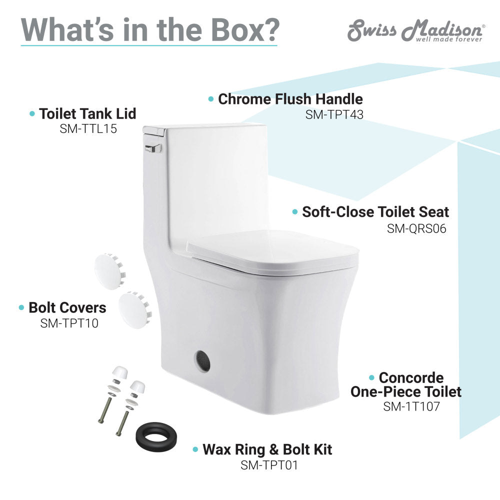 Swiss Madison Concorde One-Piece 12" Rough-in 1.28 GPF Left-Hand Flush Square Toilet in Glossy White