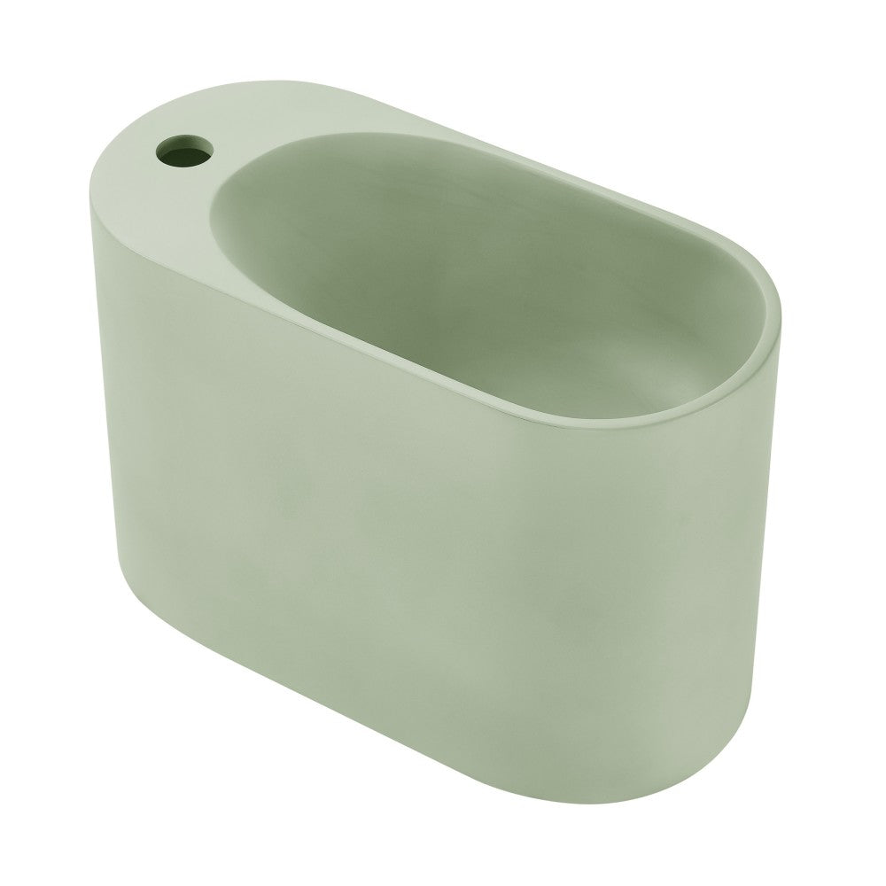 Swiss Madison Terre 18" Solid Surface Oval Wall-Mounted Sink with Left Side Faucet Mount in Matte Palm Green