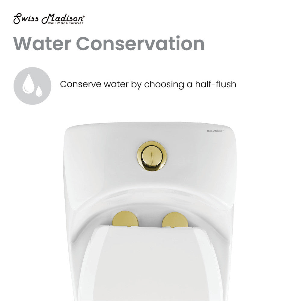 Swiss Madison Chateau One Piece Elongated Toilet Dual Flush, Brushed Gold Hardware 1.1/1.6 gpf