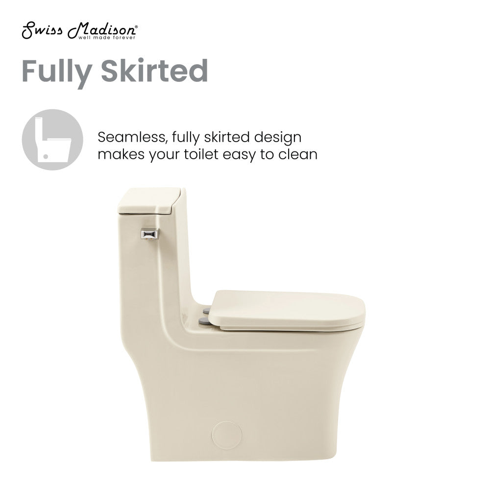 Swiss Madison Concorde One Piece Square Left Side Flush Handle Toilet 1.28 gpf in Bisque