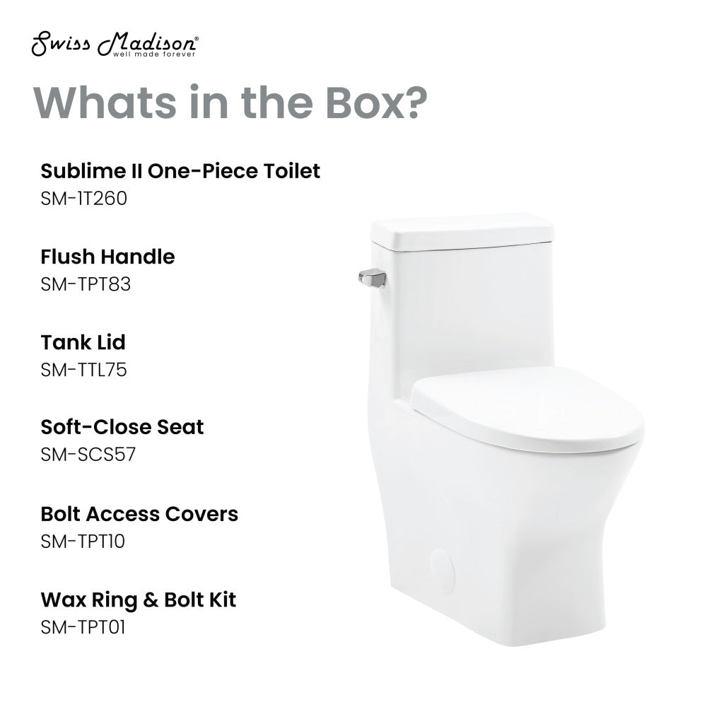Swiss Madison Sublime II One-Piece 12" Rough-in 1.28 GPF Left Flush Round Compact Toilet in Glossy White