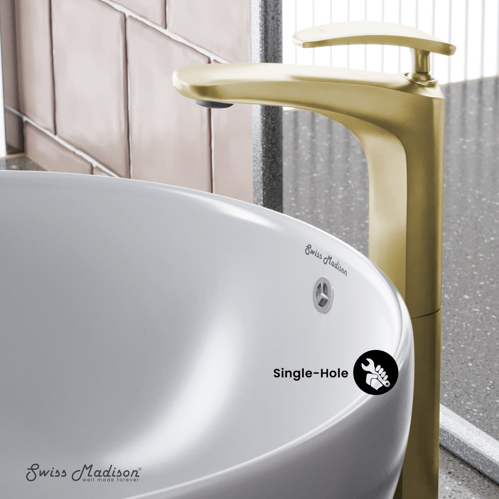Swiss Madison Sublime Single Hole, Single-Handle, High Arc Bathroom Faucet in Brushed Gold