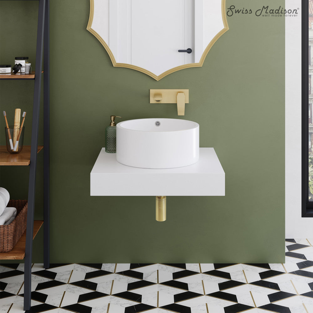 Swiss Madison Monaco 24" Floating Bathroom Shelf with Vessel Sink in Glossy White