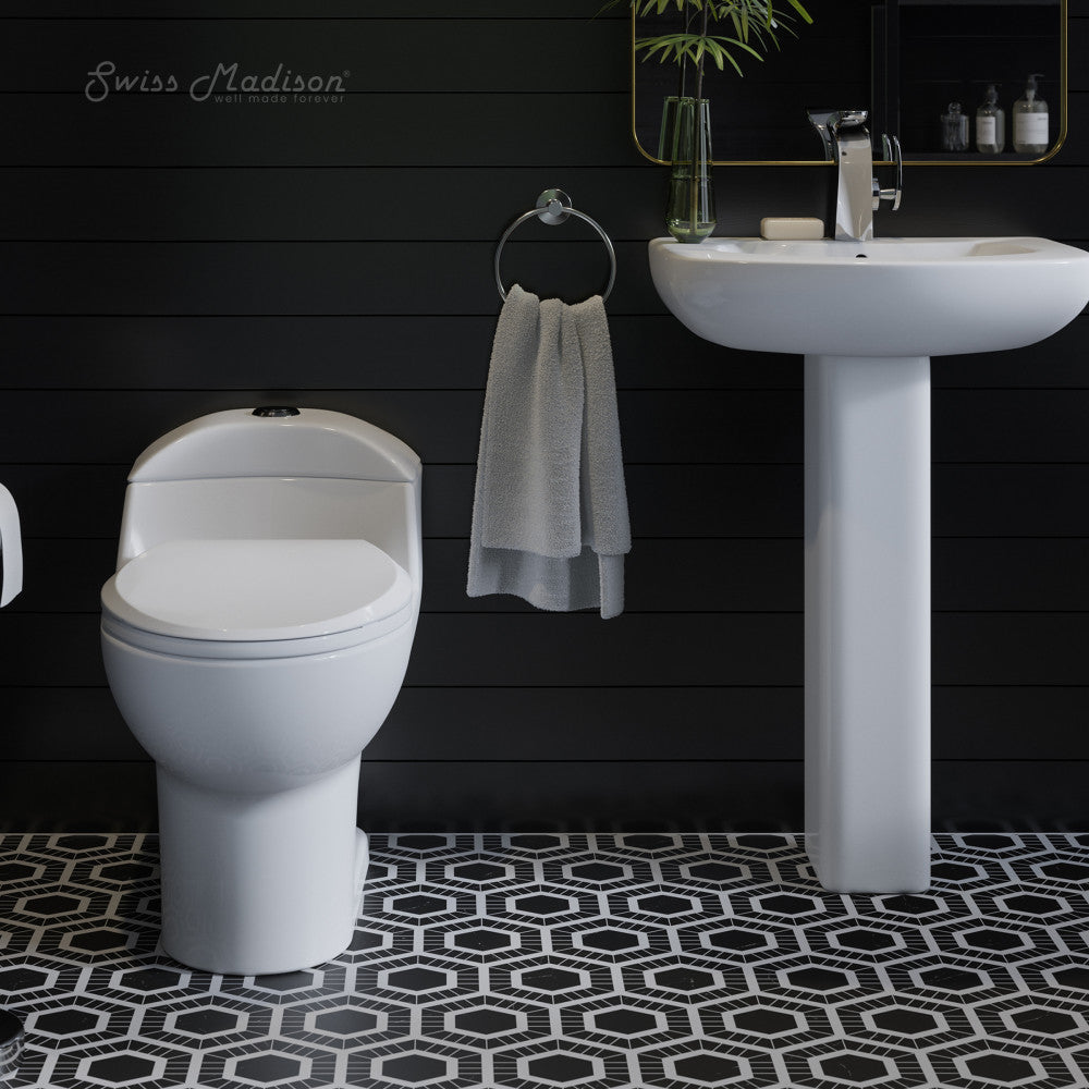 Swiss Madison Chateau One Piece Elongated Toilet Dual Flush, Black Hardware 1.1/1.6 gpf