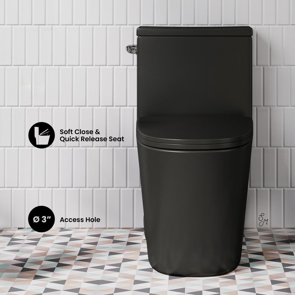 Swiss Madison Dreux One-Piece 12" Rough-in 1.28 GPF Left Flush Elongated Toilet in Matte Black