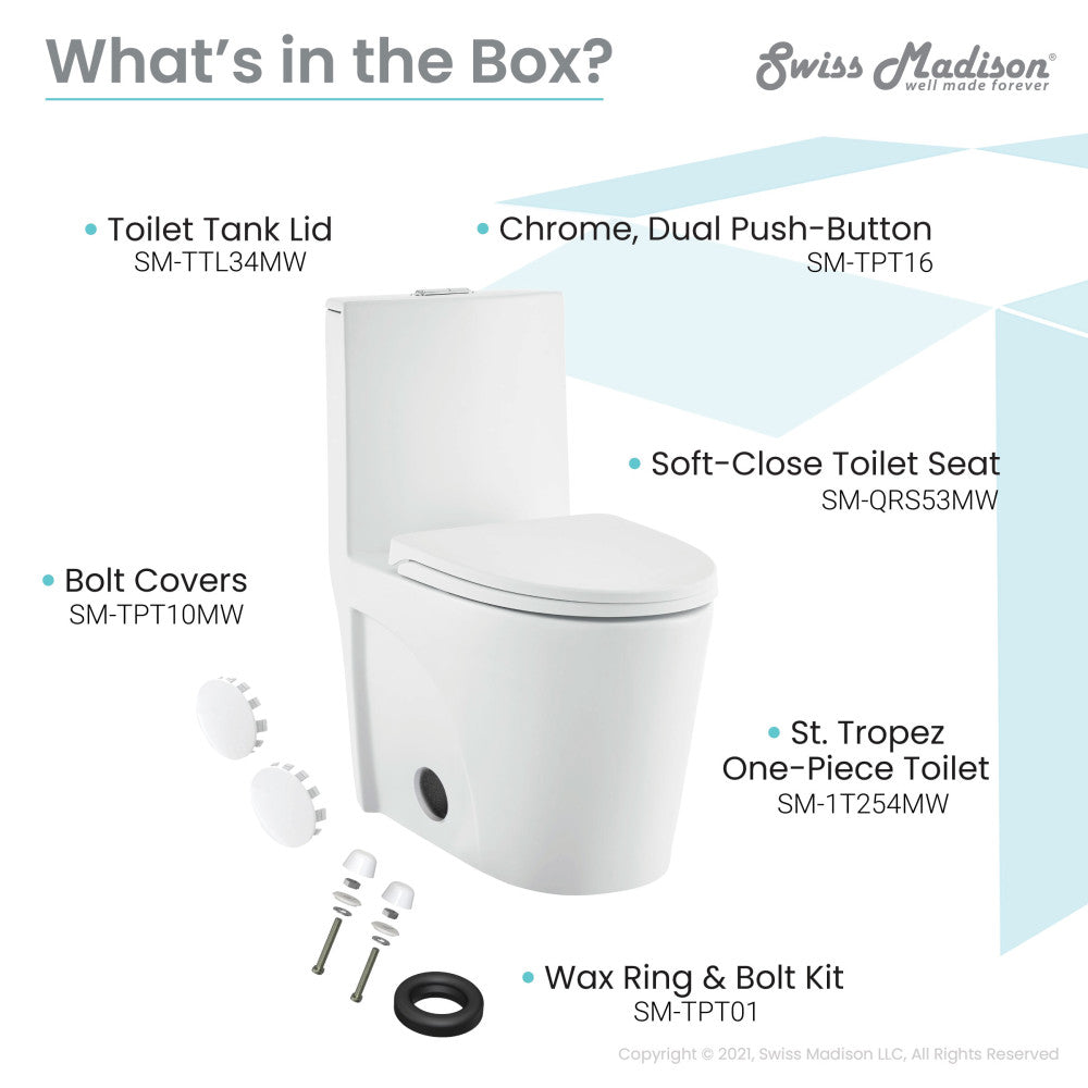 Swiss Madison St. Tropez One-Piece Elongated Toilet Vortex Dual-Flush in Matte White 1.1/1.6 gpf