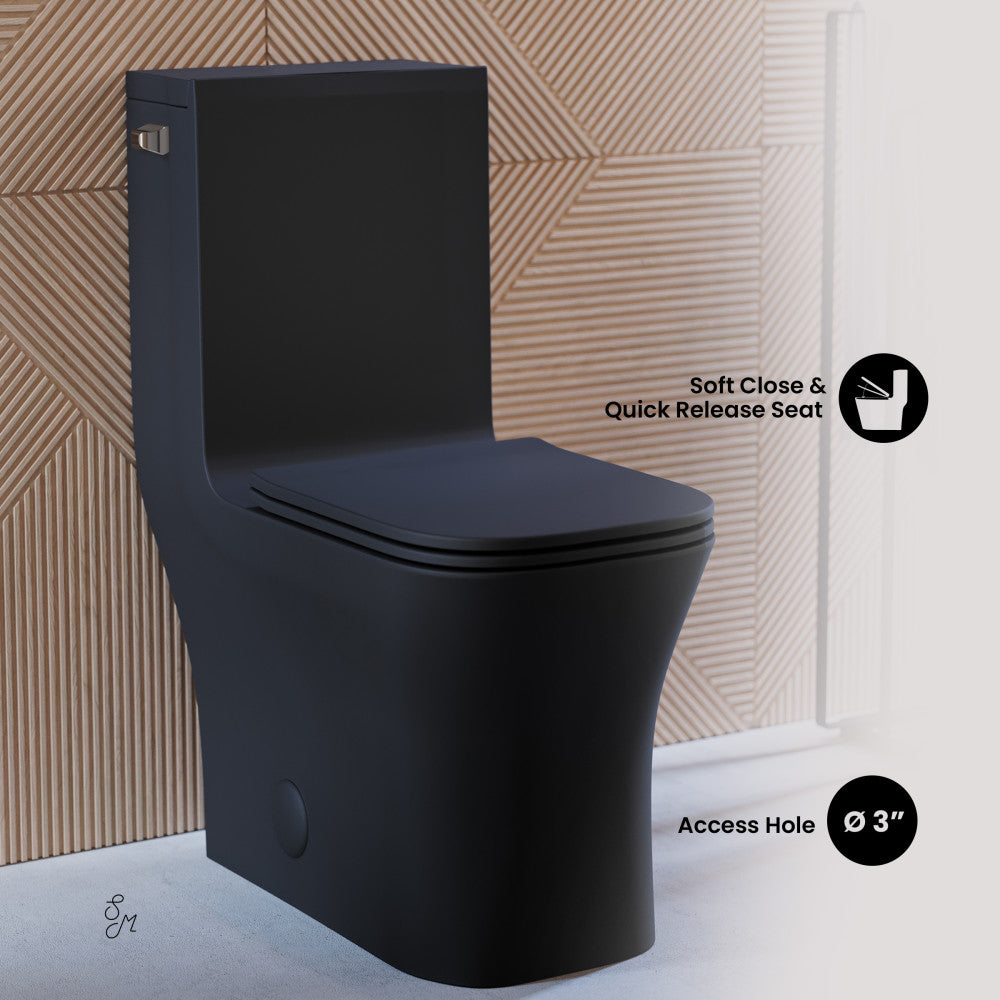 Swiss Madison Concorde One-Piece 12" Rough-in 1.28 GPF Left-Hand Flush Square Toilet in Matte Black