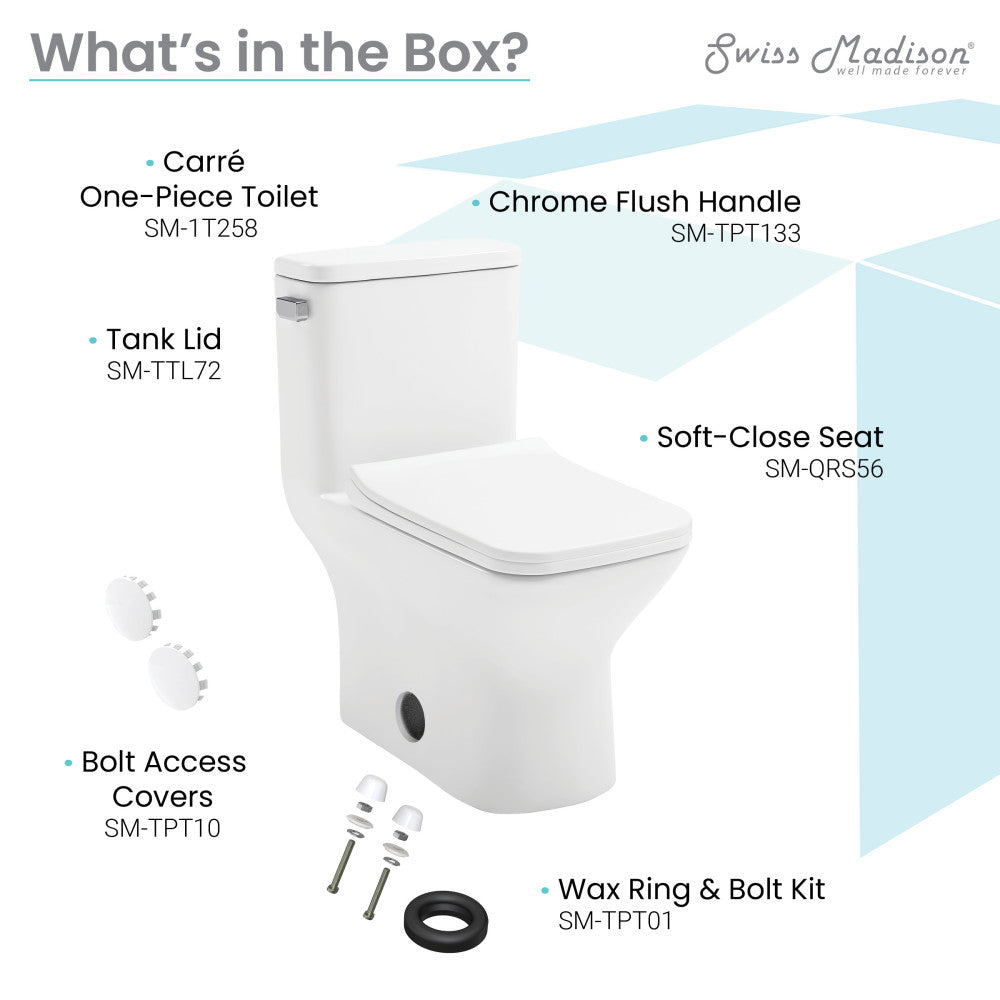Swiss Madison Carre One-Piece Square Toilet Left Side Flush Handle Toilet 1.28 gpf