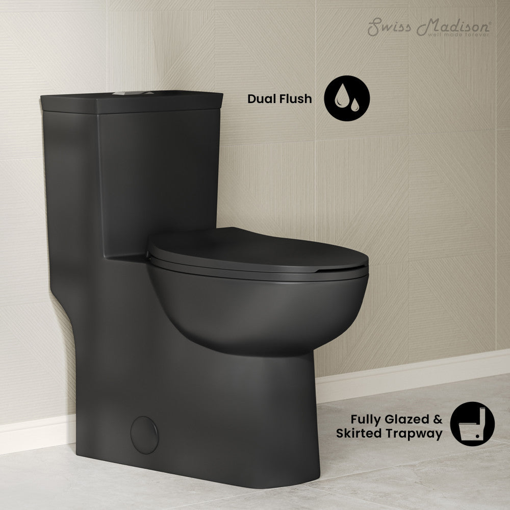 Swiss Madison Classe One-Piece 12" Rough-in 1.1/1.6 GPF Dual Top Flush Toilet in Matte Black
