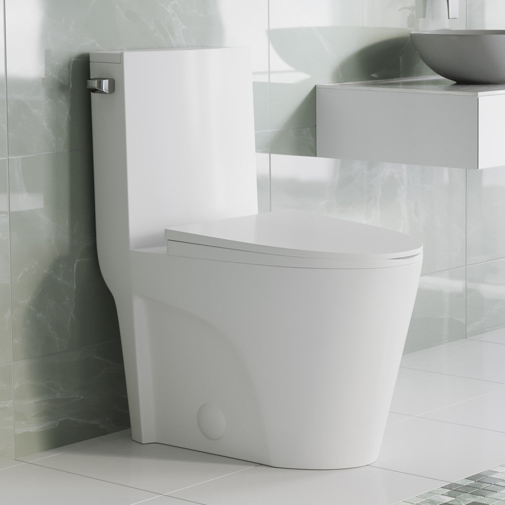 Swiss Madison St. Tropez One-Piece 10" Rough-in 1.28 GPF Left Flush Elongated Toilet in Glossy White