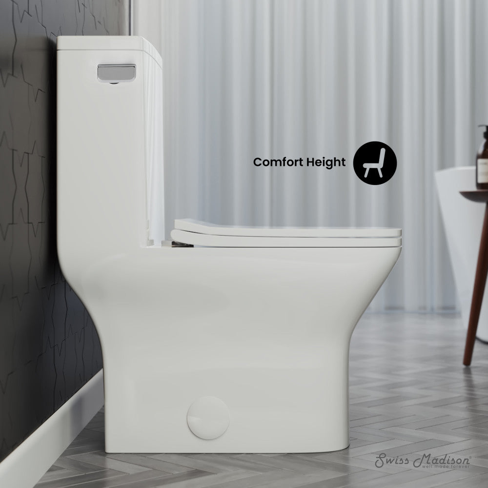 Swiss Madison Carre One-Piece Square Toilet Left Side Flush Handle Toilet 1.28 gpf
