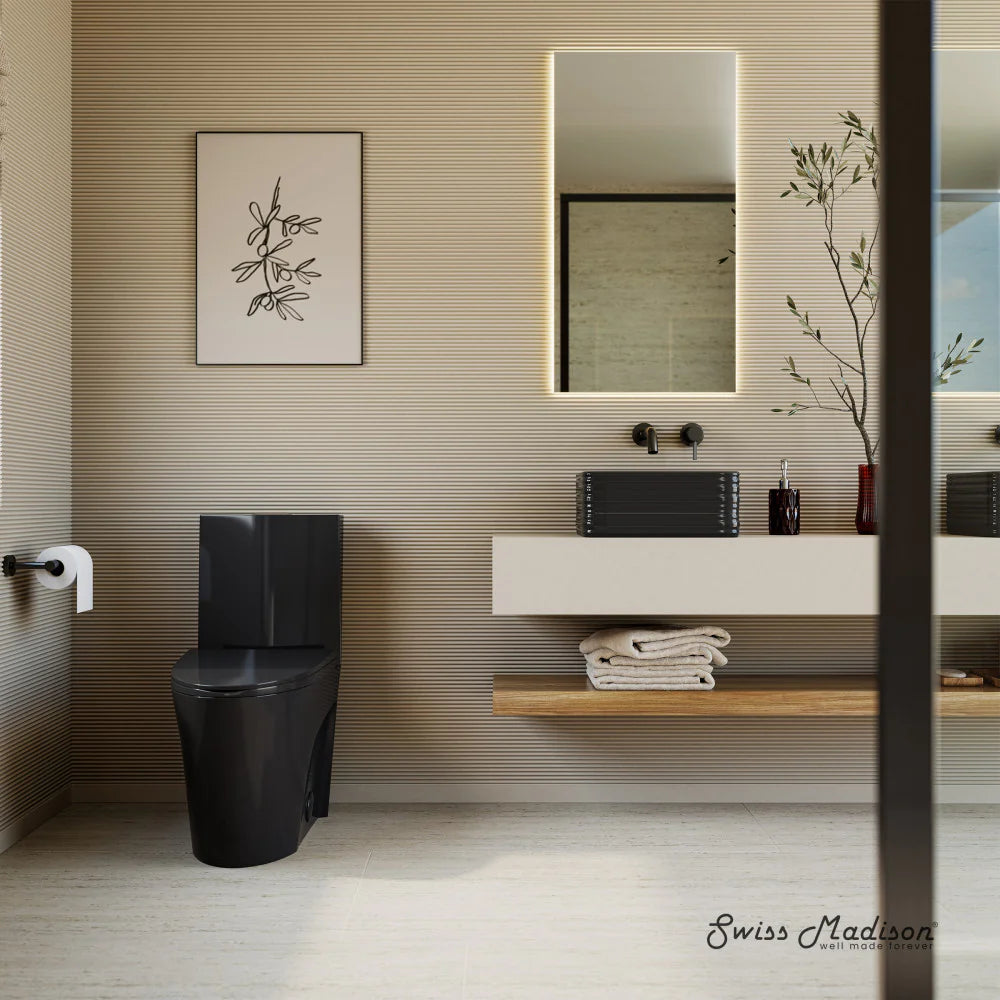 Swiss Madison St. Tropez One Piece Elongated Toilet Vortex™ Flush in Glossy Black 1.1/1.6 gpf