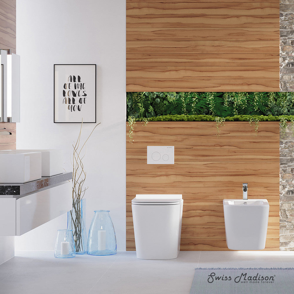 Swiss Madison Concorde Back-to-Wall Toilet Bundle 0.8/1.6 GPF Dual Flush in Glossy White with White Flush Plate