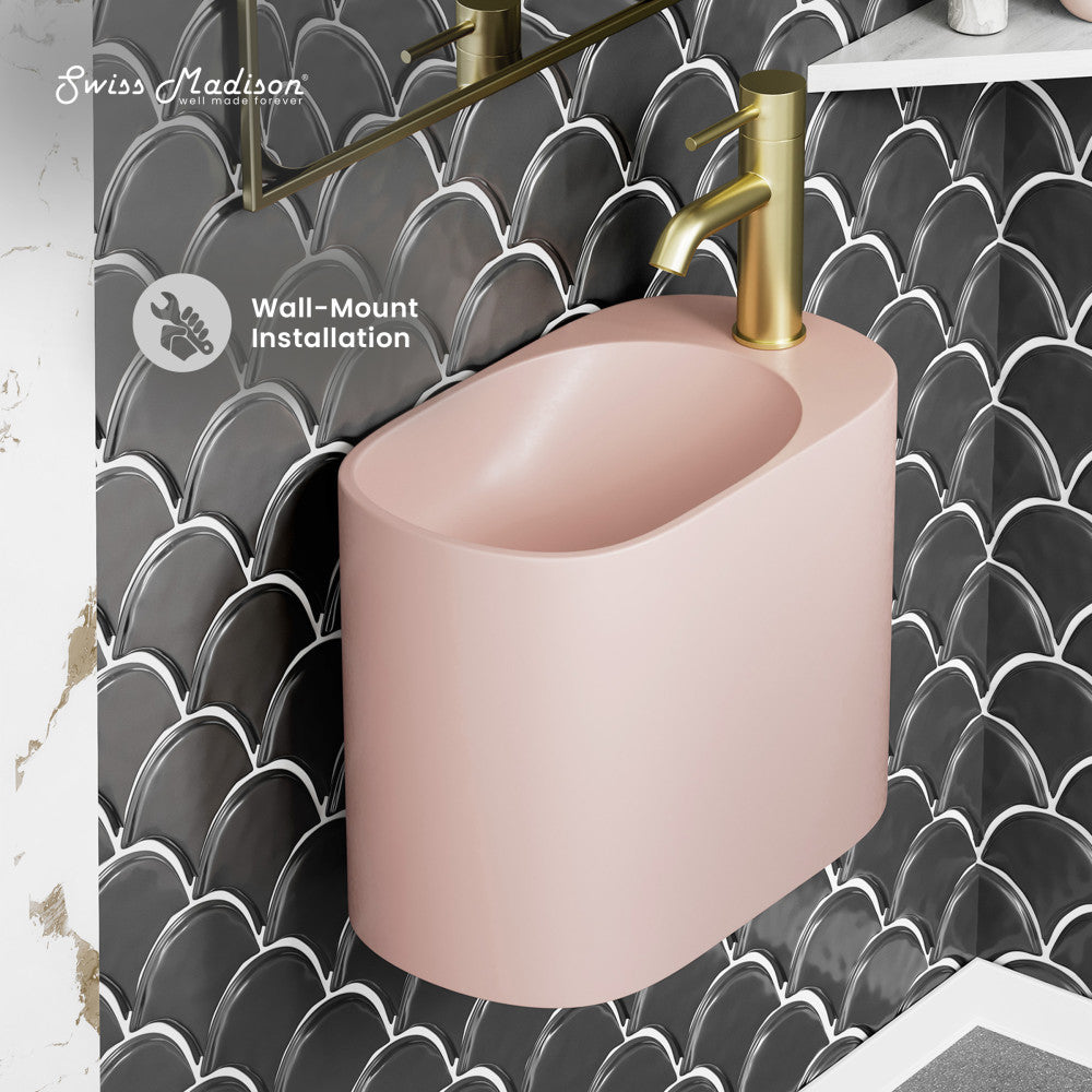 Swiss Madison Terre 17.5" Right Side Faucet Wall-Mount Bathroom Sink in Pale Pink