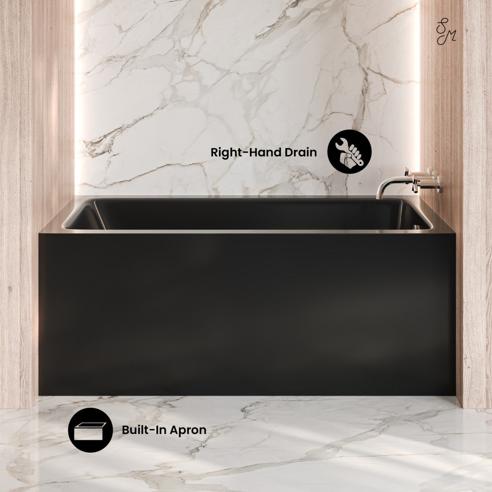 Swiss Madison Voltaire 54 x 30 Skirted Right Drain Soaking Apron Bathtub in Glossy Black