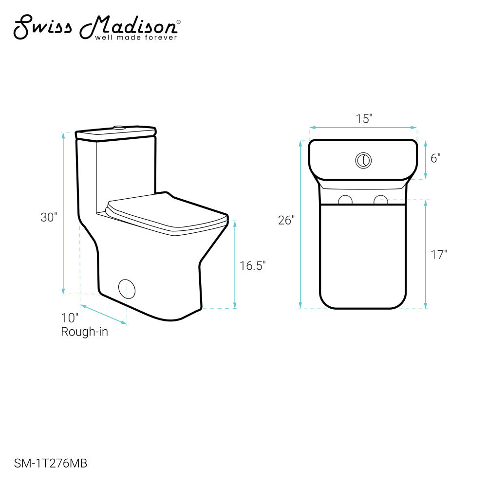 Swiss Madison Carre One Piece Square Toilet Dual Flush 1.1/1.6 gpf with 10" Rough-In, Matte Black