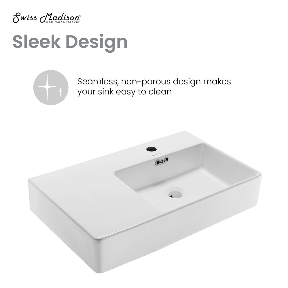 Swiss Madison St. Tropez 30" Rectangle Wall-Mounted Sink with Right Side Faucet Mount