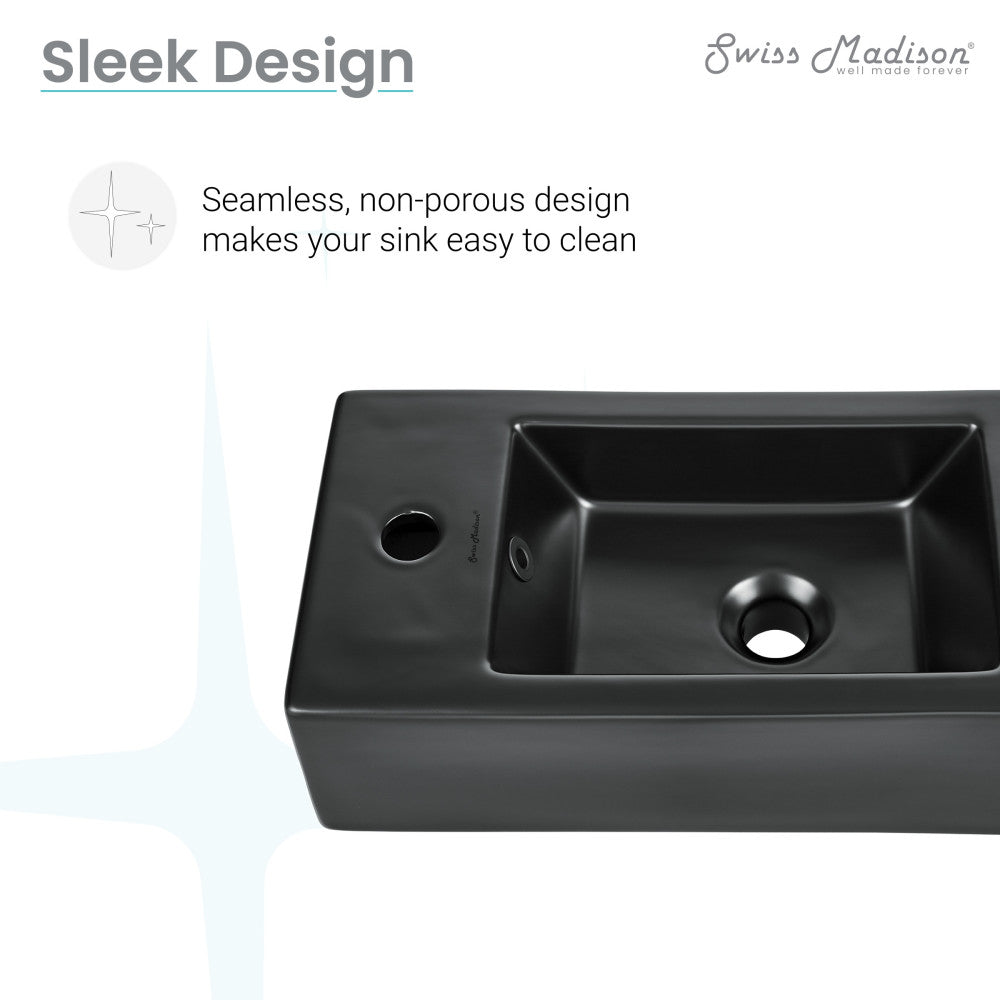 Swiss Madison Voltaire 19.5 x 10 Rectangular Ceramic Wall Hung Sink with Left Side Faucet Mount, Matte Black