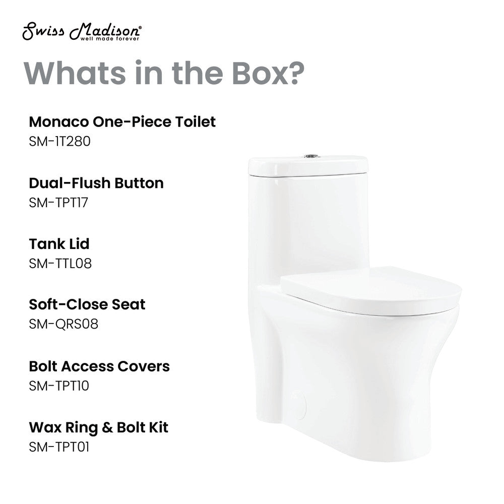 Swiss Madison Monaco One-Piece Elongated Toilet Dual Flush 1.1/1.6 gpf with 10" Rough in