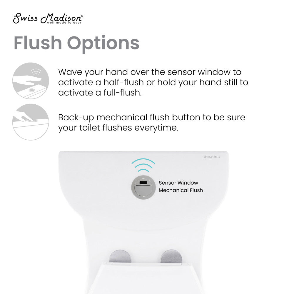 Swiss Madison Sublime One Piece Elongated Toilet with Touchless Retrofit Dual Flush 1.1/1.6 gpf