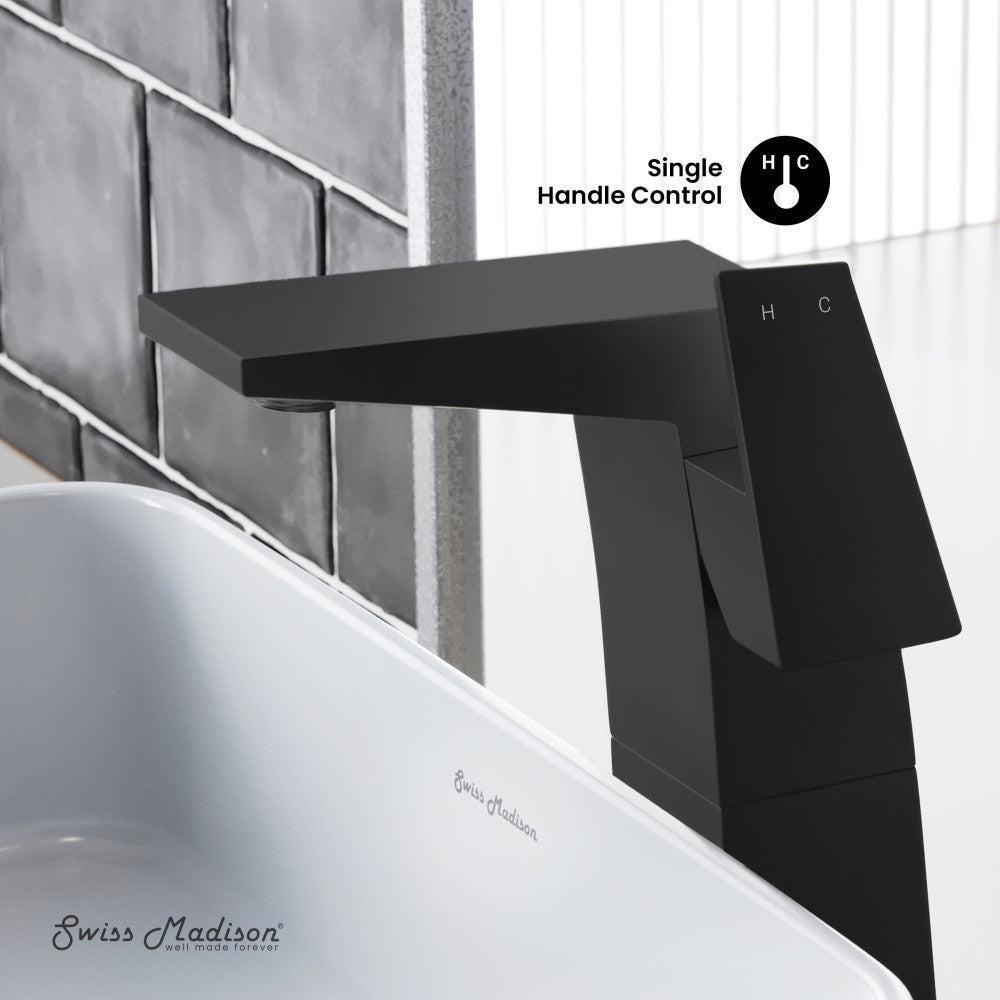 Swiss Madison Carre Single Hole, Single-Handle, High Arc Bathroom Faucet in Matte Black