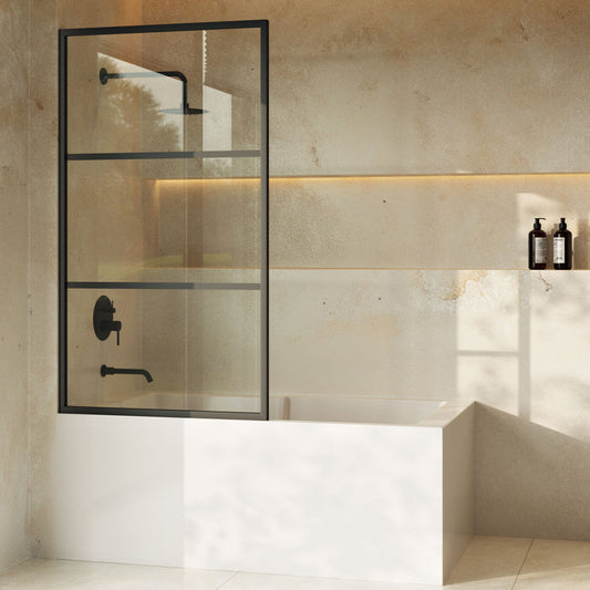 Swiss Madison Claire 34 x 58 Framed Fixed 3/8 in. (10mm) Clear Tempered Glass Tub Door with Black Matte Frame