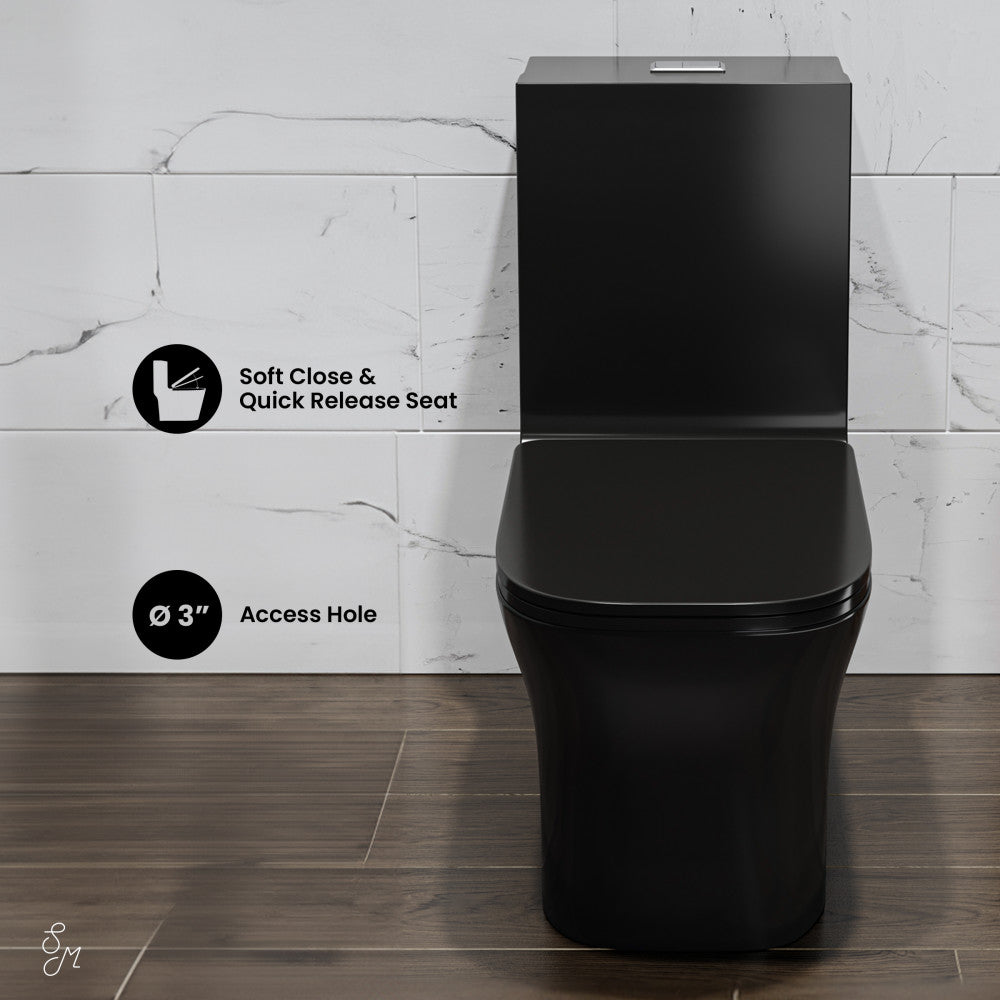 Swiss Madison Concorde One Piece Square Toilet Dual Flush in Glossy Black 1.1/1.6 gpf