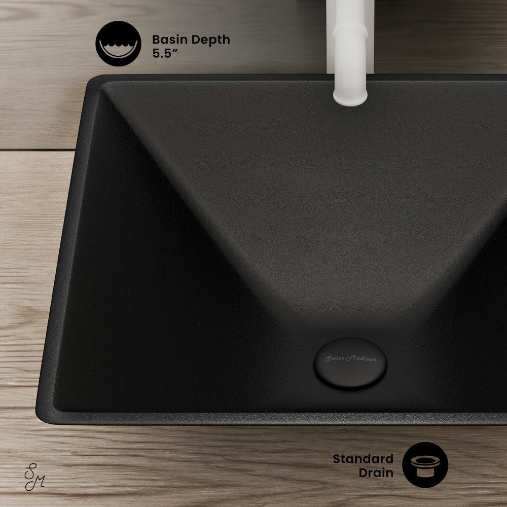 Swiss Madison Claire 15.5" Glass Vessel Sink, Black