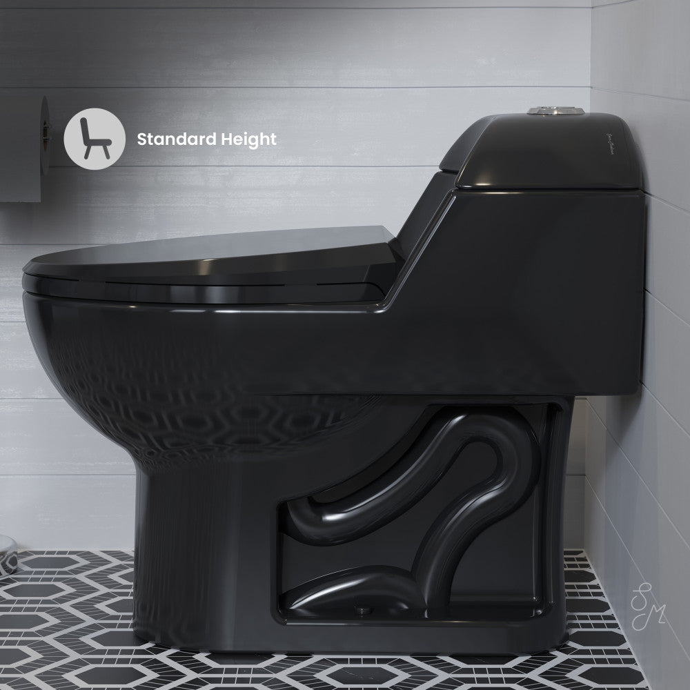 Swiss Madison Chateau One-Piece Elongated Toilet Dual-Flush in Glossy Black 1.1/1.6 gpf