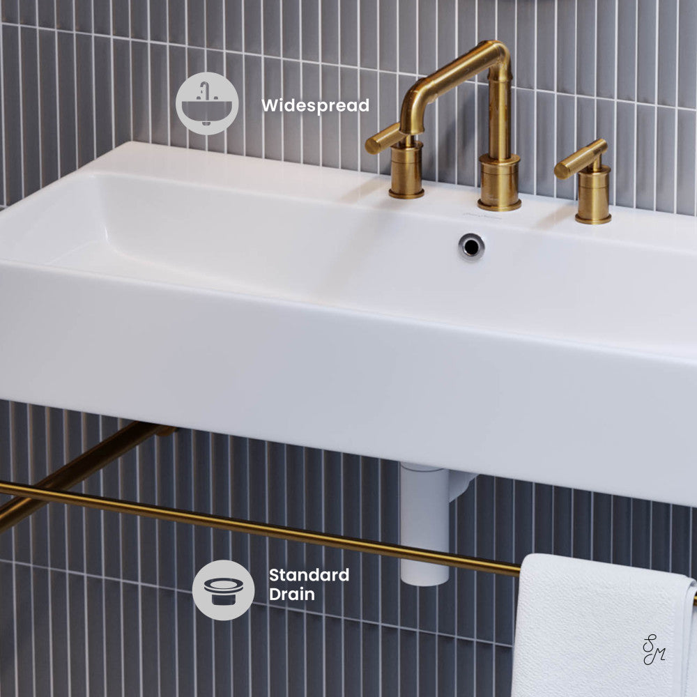 Swiss Madison Carre 36" Console Sink White Basin Brushed Gold Legs with 8" Widespread Holes
