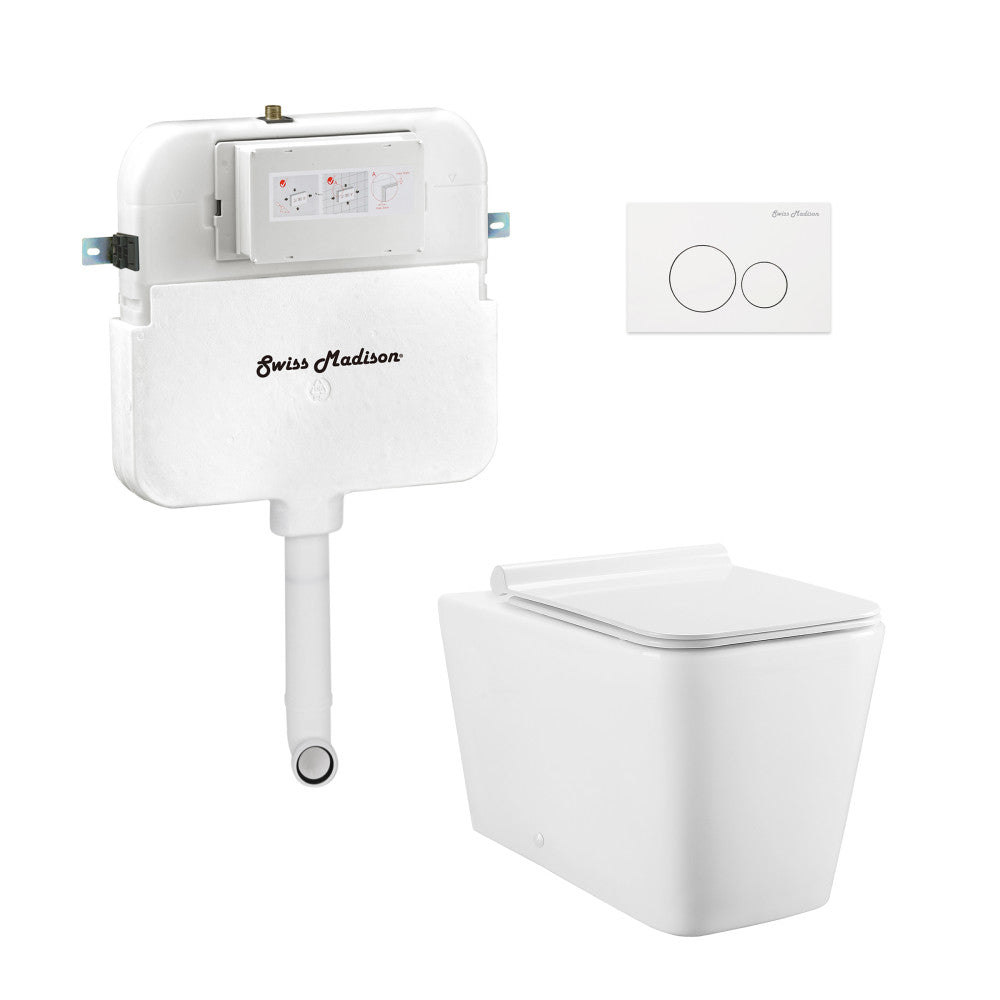 Swiss Madison Concorde Back-to-Wall Toilet Bundle 0.8/1.6 GPF Dual Flush in Glossy White with White Flush Plate