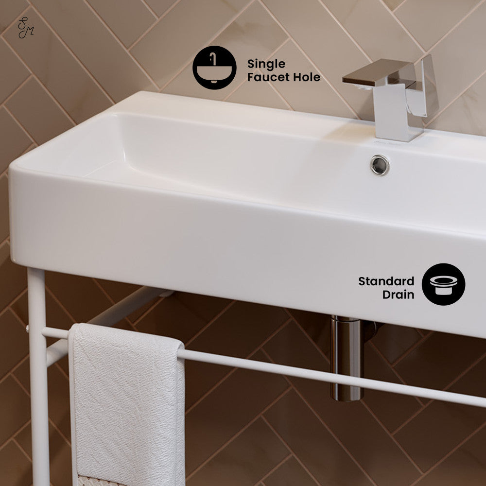 Swiss Madison Carre 36 Ceramic Console Sink White Basin Matte White Legs