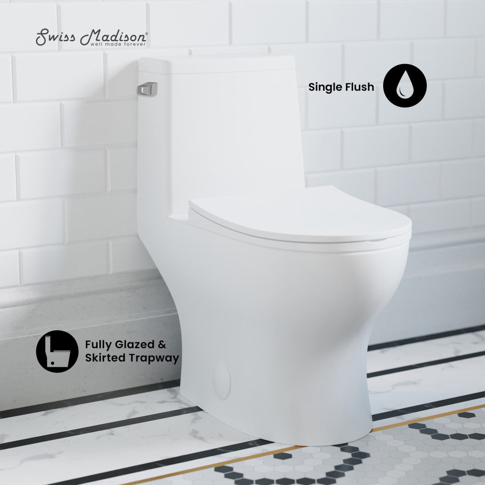 Swiss Madison Ivy One-Piece Elongated Toilet Left Side Flush, 10" Rough-In 1.28 gpf