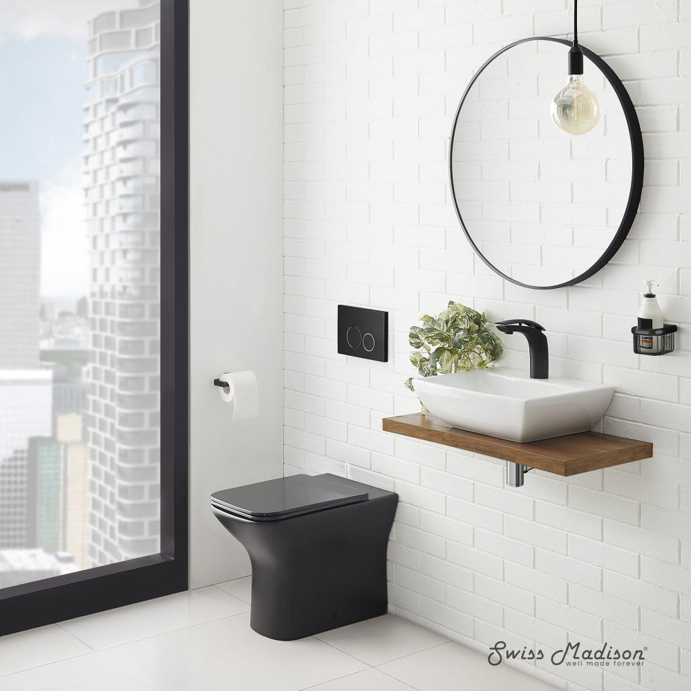 Swiss Madison Carre Back-to-Wall Elongated Toilet Bowl in Matte Black