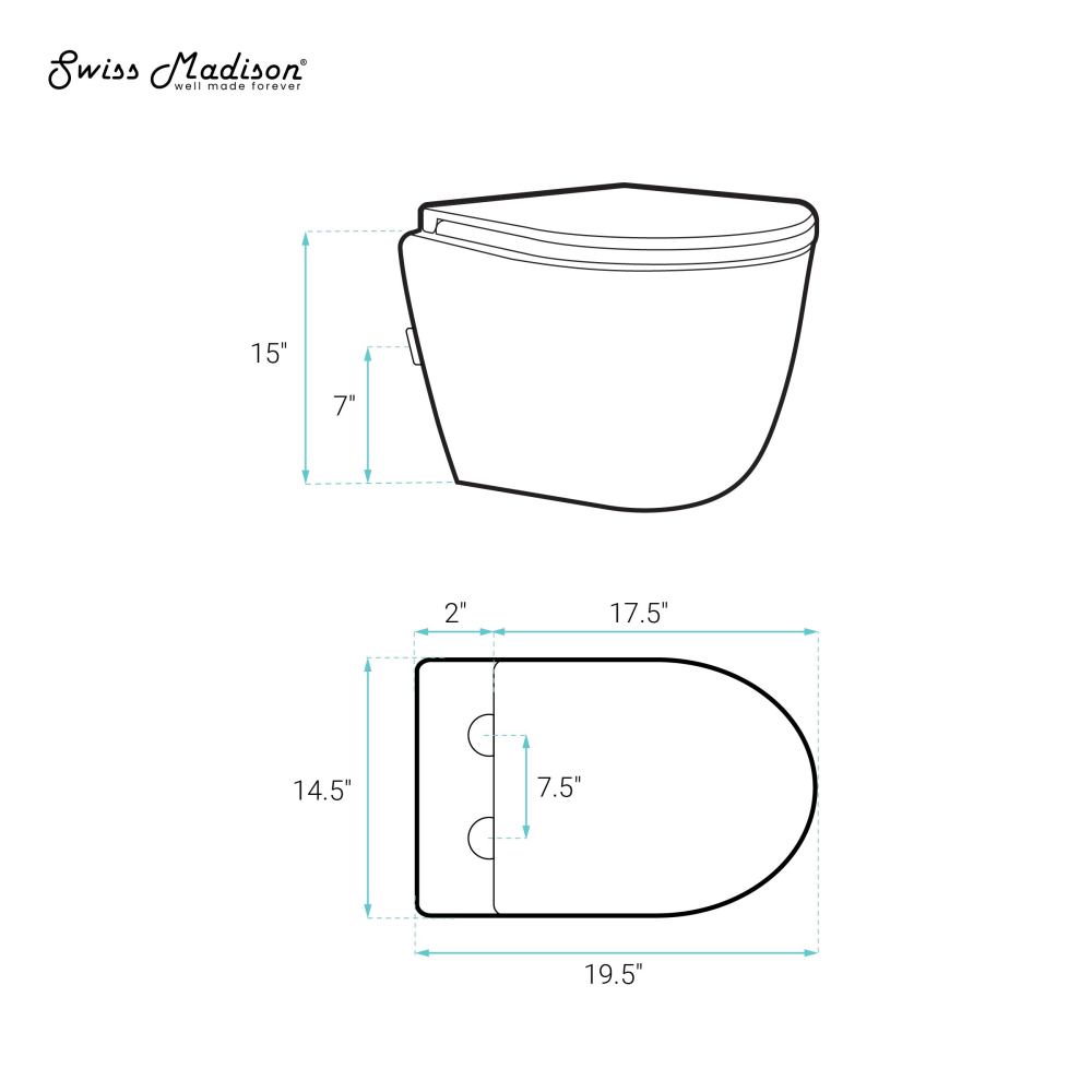 Swiss Madison St. Tropez Wall-Hung Toilet Bundle 0.8/1.6 GPF Dual Flush in Glossy White with Black Flush Plate