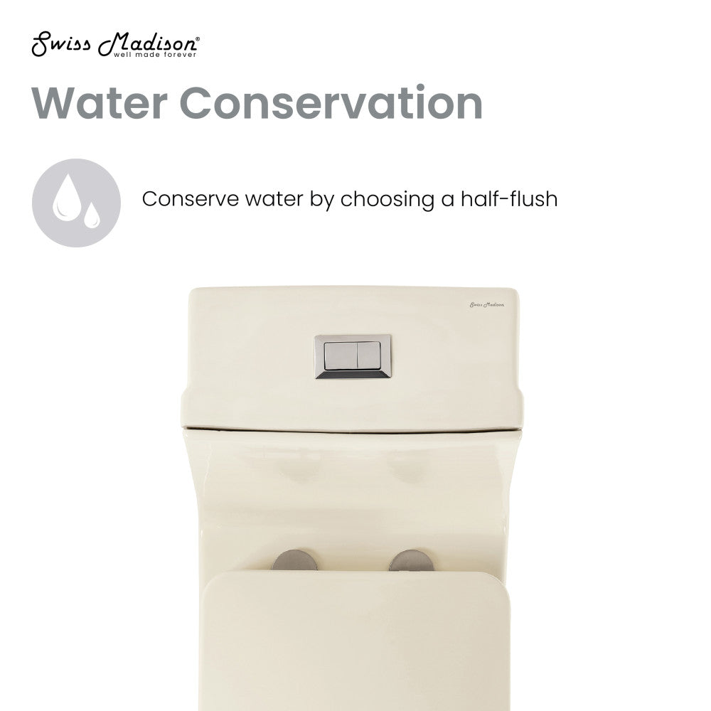 Swiss Madison Concorde One Piece Square Toilet Dual Flush 1.1/1.6 gpf in Bisque