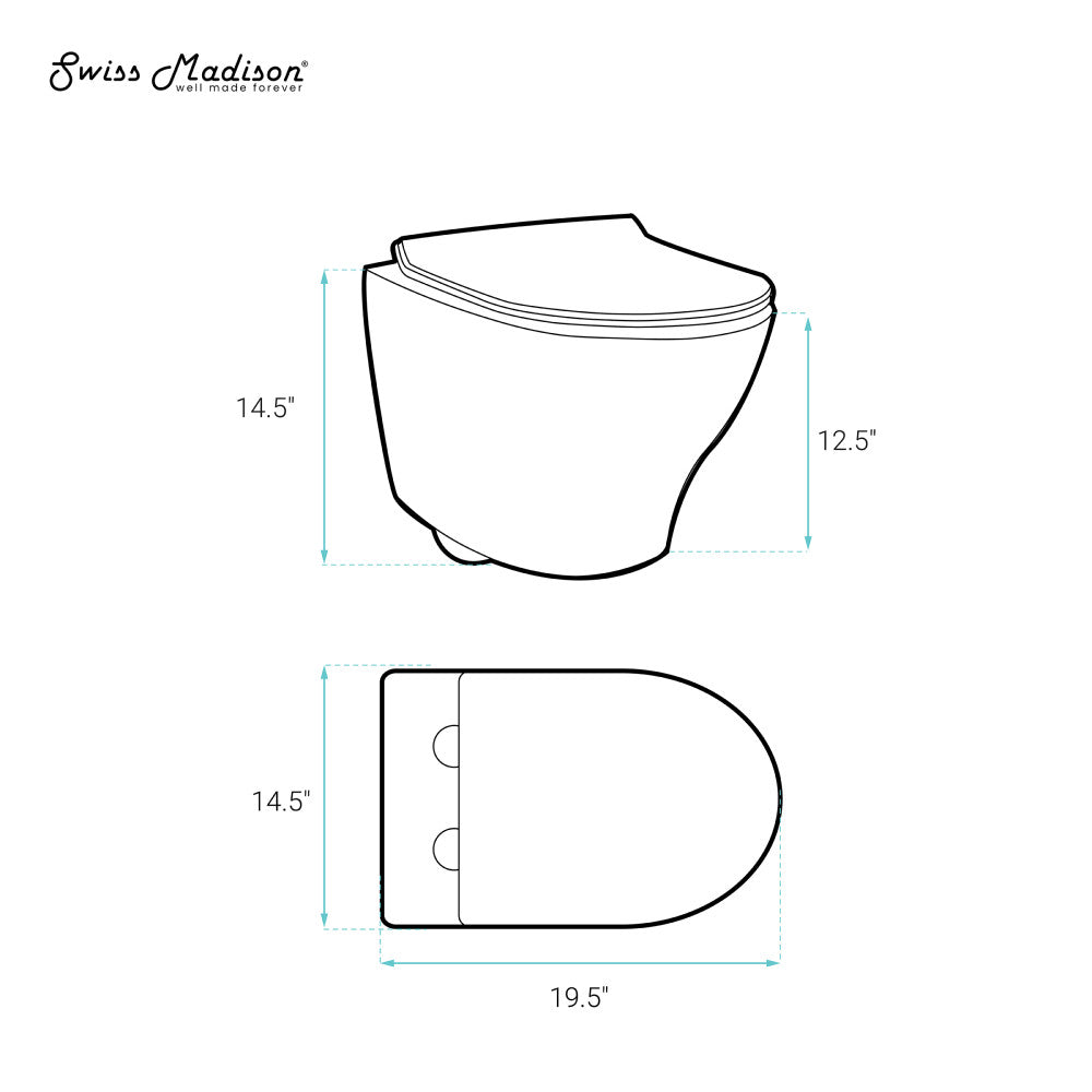Swiss Madison Monaco Wall-Hung Toilet Bundle 0.8/1.6 GPF Dual Flush in Glossy White with White Flush Plate