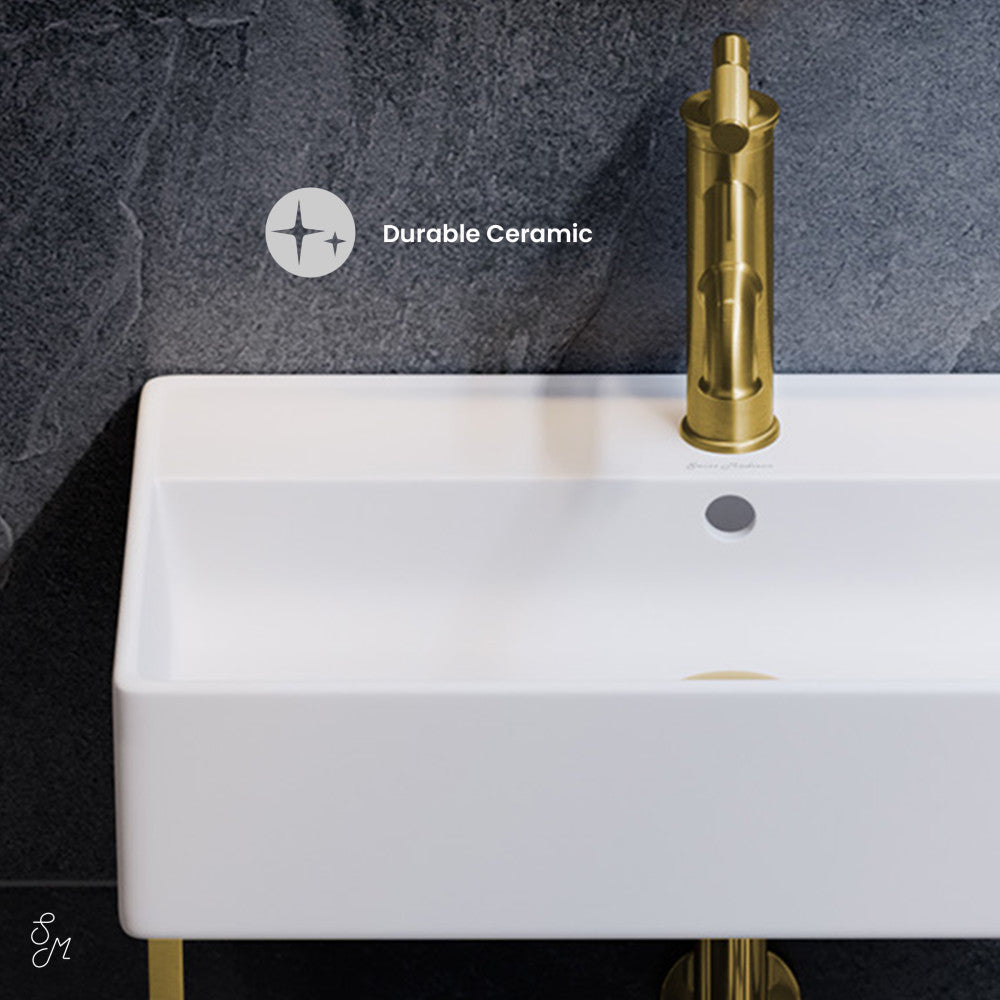 Swiss Madison Claire 22" Wall-Mount Bathroom Sink with Brushed Gold Towel Bar