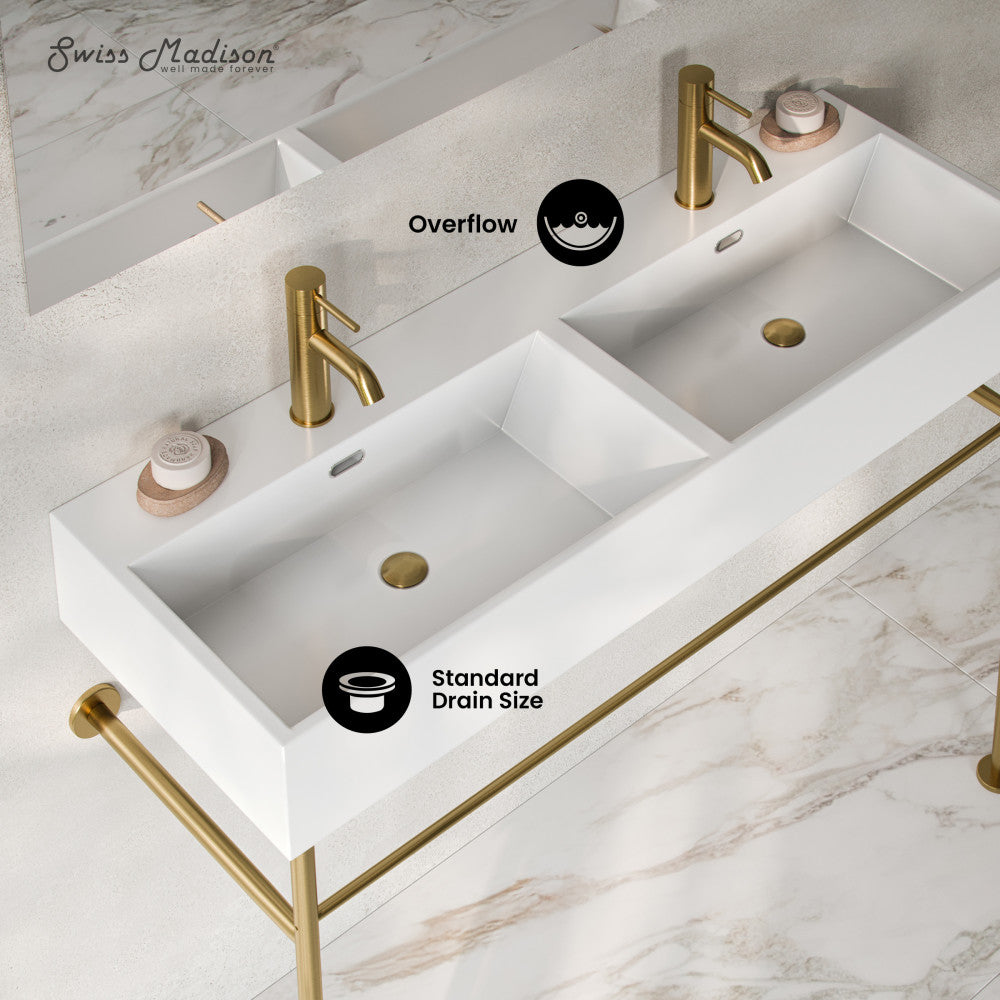 Swiss Madison Claire 48" Double Basin Console Sink with Brushed Gold Legs
