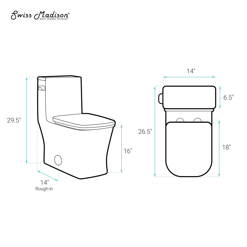 Swiss Madison Concorde One-Piece 14" Rough-in 1.28 GPF Left-Hand Flush Square Toilet in Glossy White