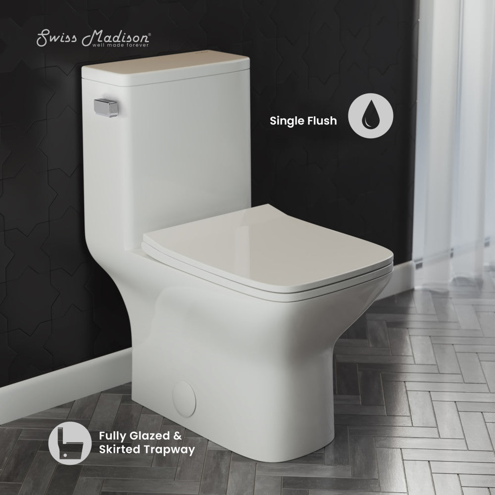 Swiss Madison Carre One Piece Square Toilet Left Side Flush, 10" Rough-In 1.28 gpf