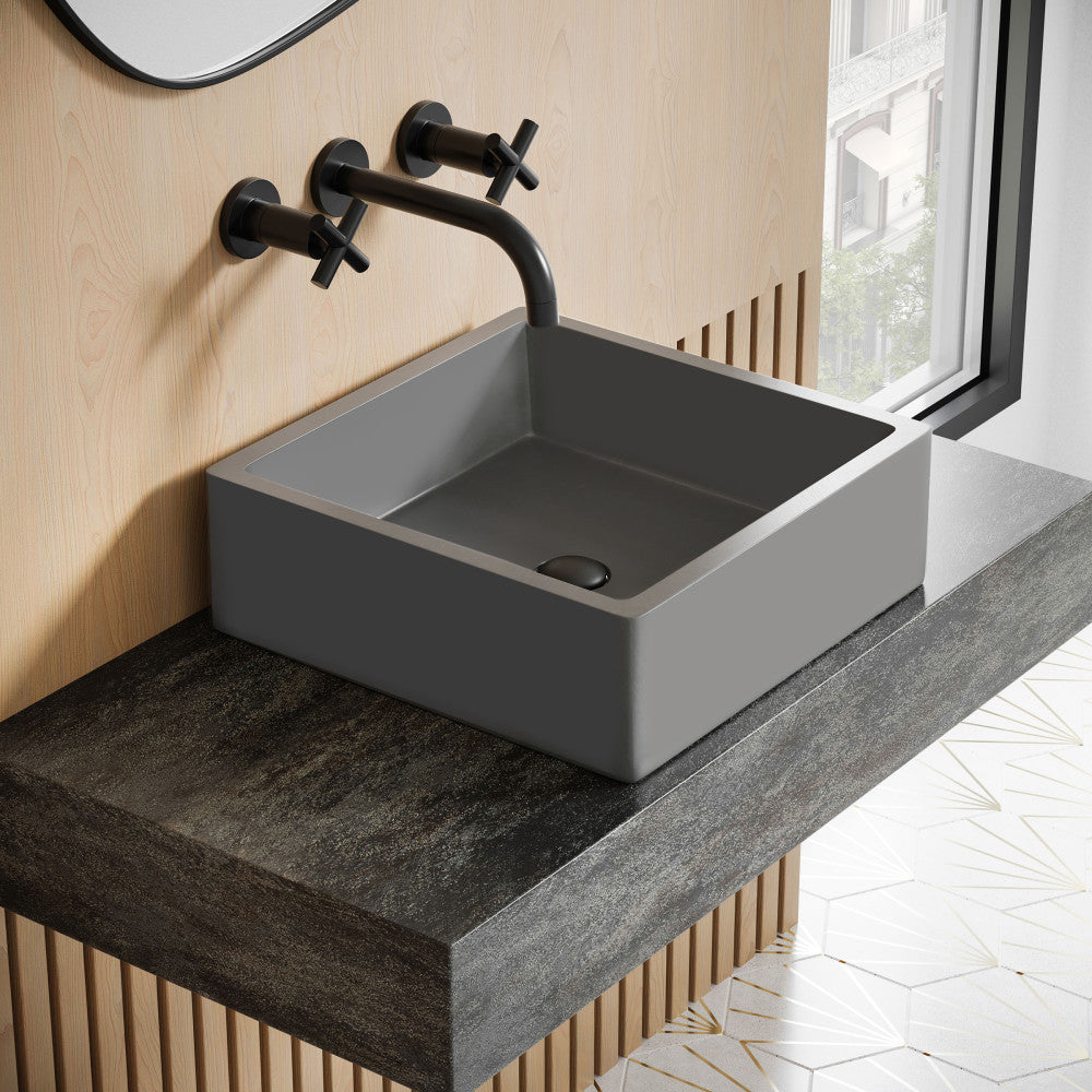 Swiss Madison Lisse 15" Square Concrete Vessel Bathroom Sink in Dark Grey