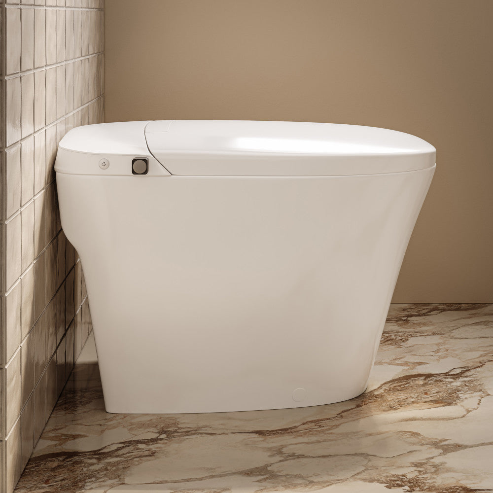 Swiss Madison Hugo H Power Flush Tankless Toilet 12" Rough-in 1.1 GPF Non-Electric ADA Toilet with Integrated Tank and Manual Bidet in Glossy White